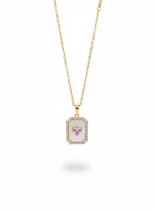 Pink Heart 18K Gold Plated Necklace – Elegant Women’s Jewelry