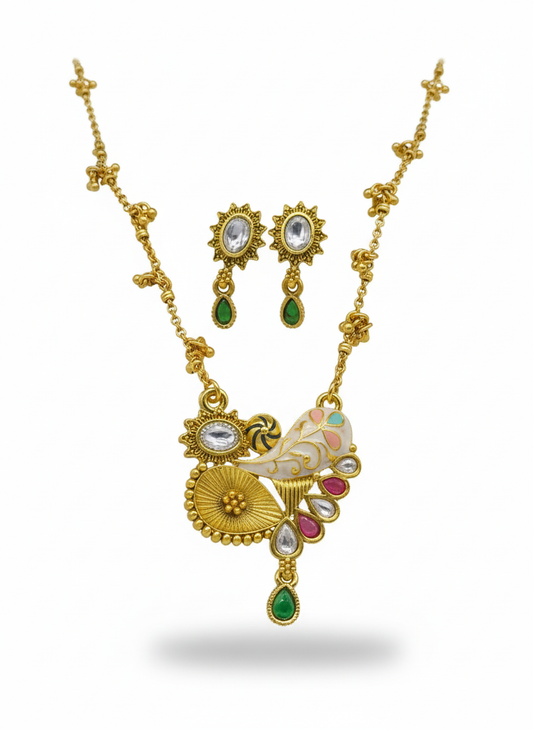 Ilara Swarovski Jadtar 18K Gold-Plated Chain-Pendant | Artisanal Jewellery