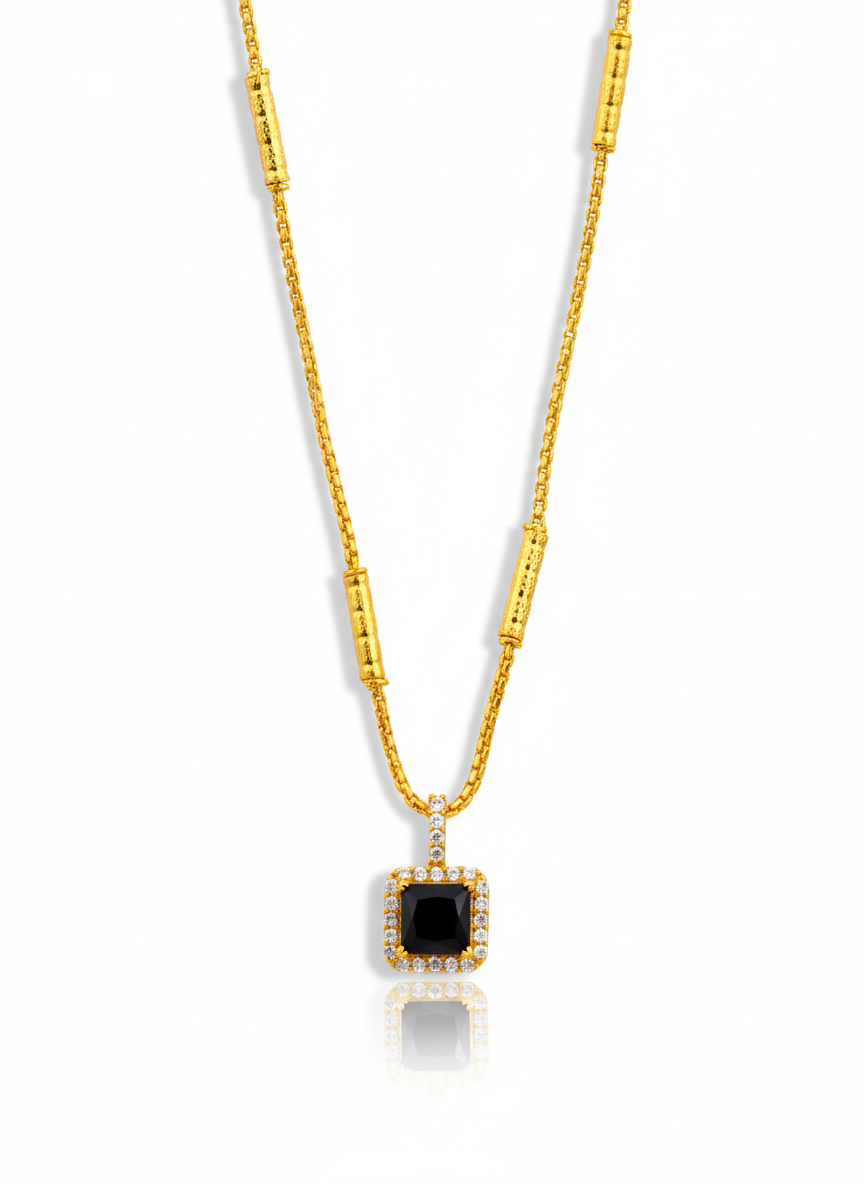 black diemand 18k gold plated nacklace - Artisanal Jewellery