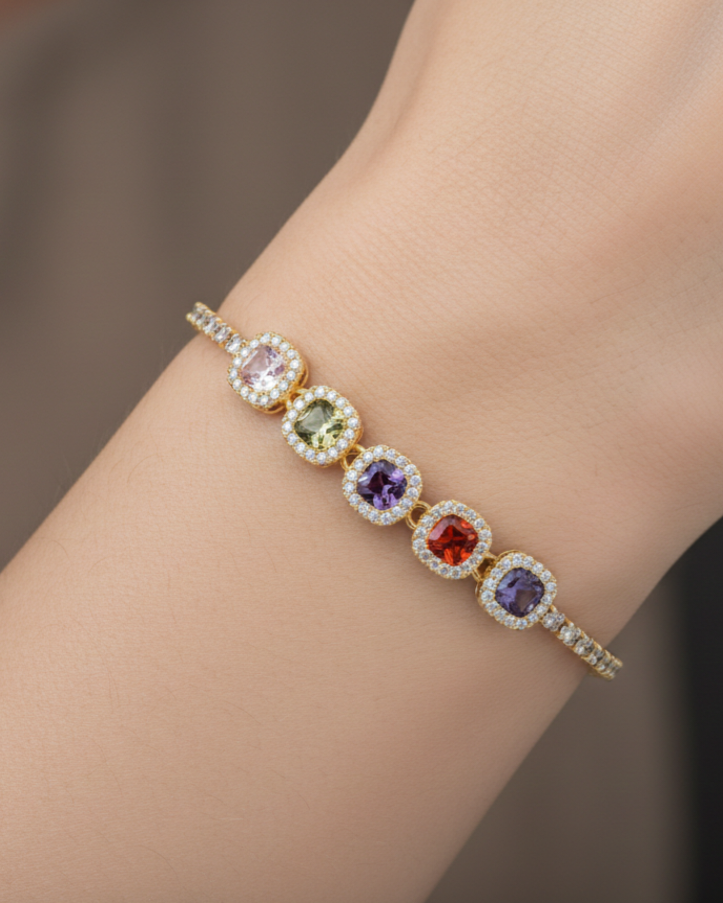 Multi Stone Diamond 18K Gold Plated Bracelet | Artisanal Handmade Jewellery