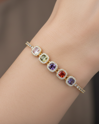 Multi Stone Diamond 18K Gold Plated Bracelet | Artisanal Handmade Jewellery