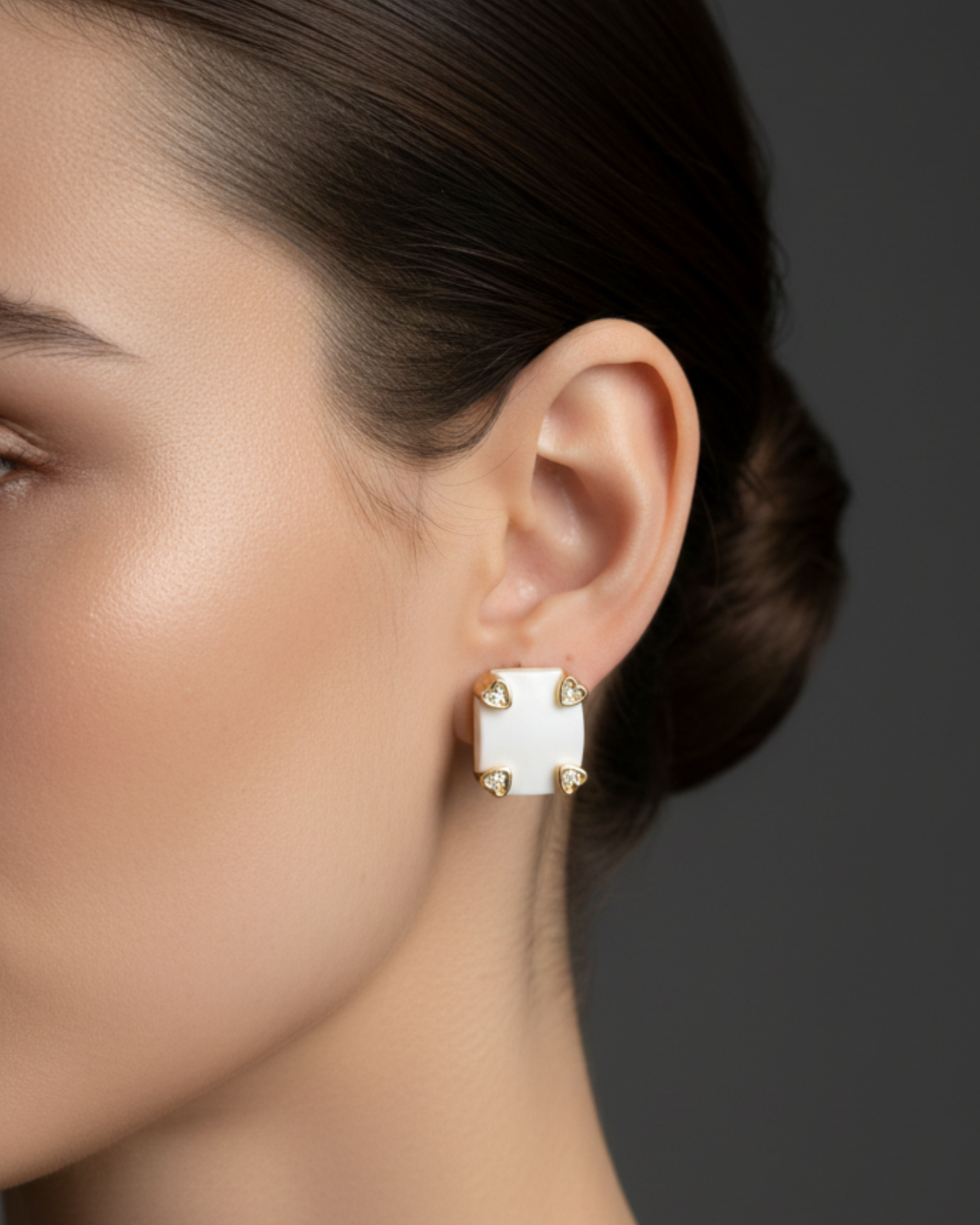 White Ceramic Rectangle Kadi Rose Gold-Plated Earrings | Artisanal Handmade Jewellery
