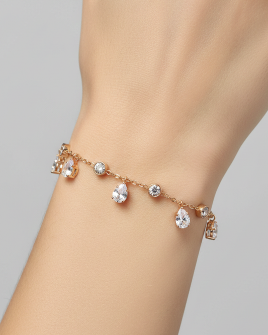 White Stone 18K Gold Plated Bracelet | Artisanal Handmade Jewellery