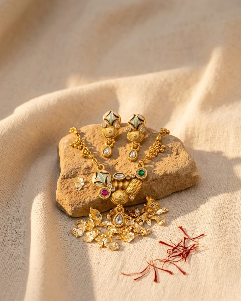 Sahrish Swarovski Jadtar 18K Gold-Plated Chain-Pendant | Artisanal Jewellery