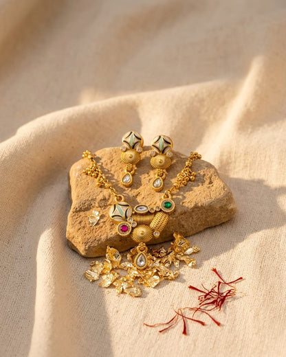 Sahrish Swarovski Jadtar 18K Gold-Plated Chain-Pendant | Artisanal Jewellery