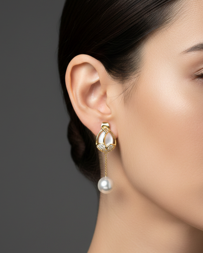 White Pearl 18K Gold-Plated Earrings | Artisanal Handmade Jewellery