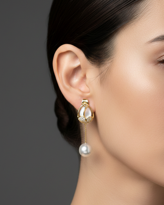 White Pearl 18K Gold-Plated Earrings | Artisanal Handmade Jewellery
