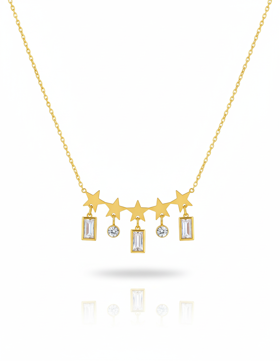 Star 18k Gold Plated Necklace for Women | Elegant Gold, Pearl & Diamond Style