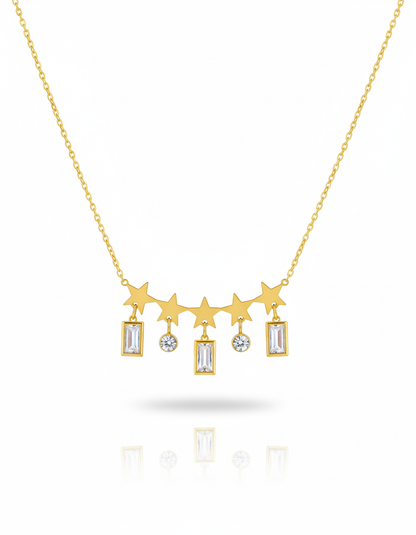 Star 18k Gold Plated Necklace for Women | Elegant Gold, Pearl & Diamond Style