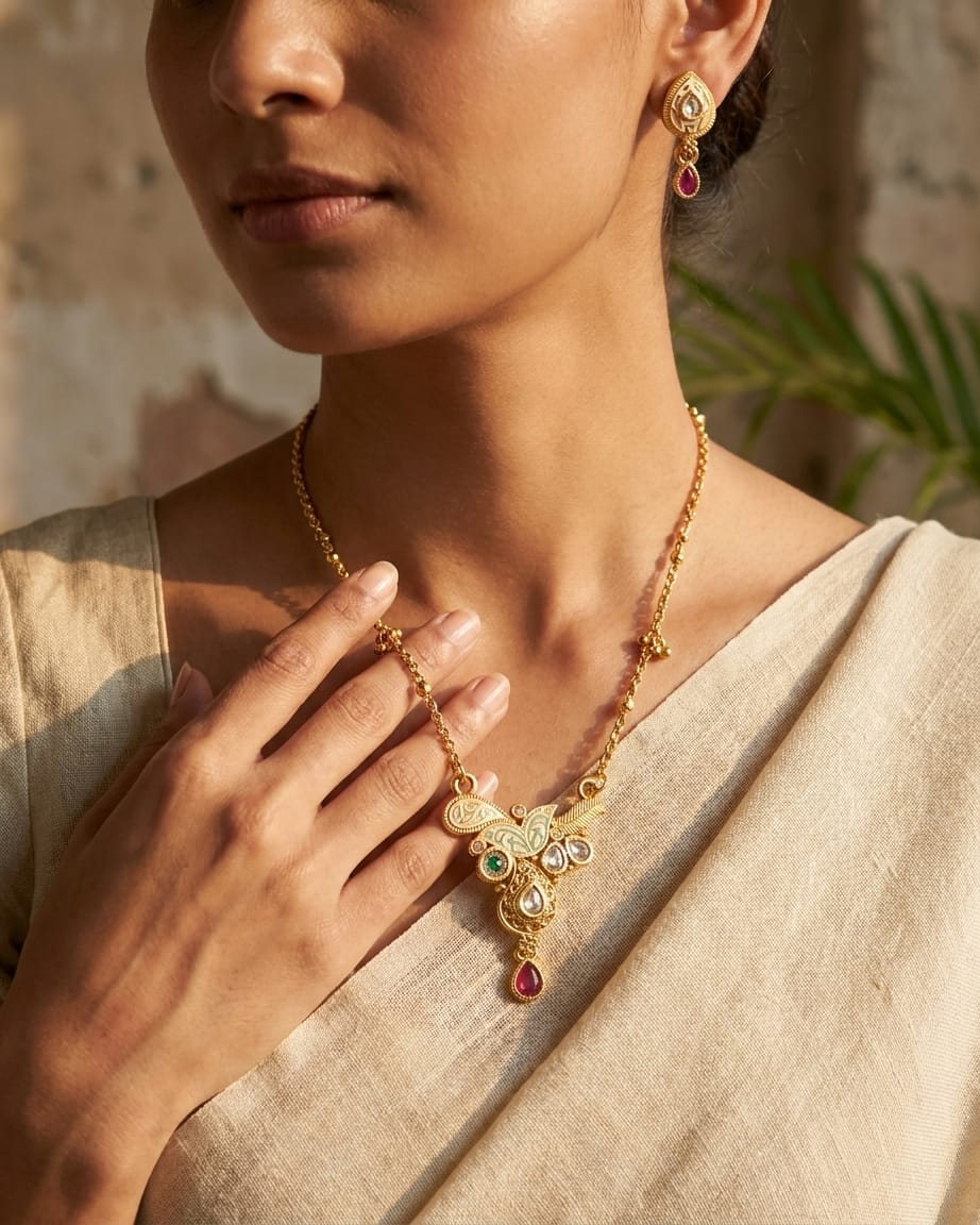 Xuxisa Swarovski Jadtar 18K Gold-Plated Chain-Pendant | Artisanal Jewellery