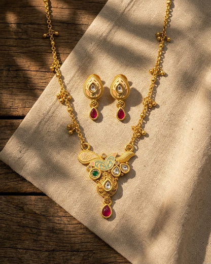 Xuxisa Swarovski Jadtar 18K Gold-Plated Chain-Pendant | Artisanal Jewellery