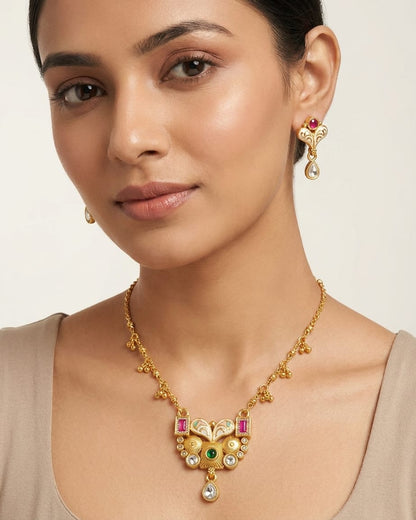 Ava Swarovski Jadtar 18K Gold-Plated Chain-Pendant | Artisanal Jewellery