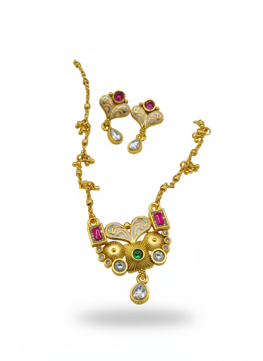 Ava Swarovski Jadtar 18K Gold-Plated Chain-Pendant | Artisanal Jewellery