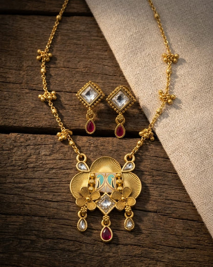 Surivae Swarovski Jadtar 18K Gold-Plated Chain-Pendant | Artisanal Jewellery