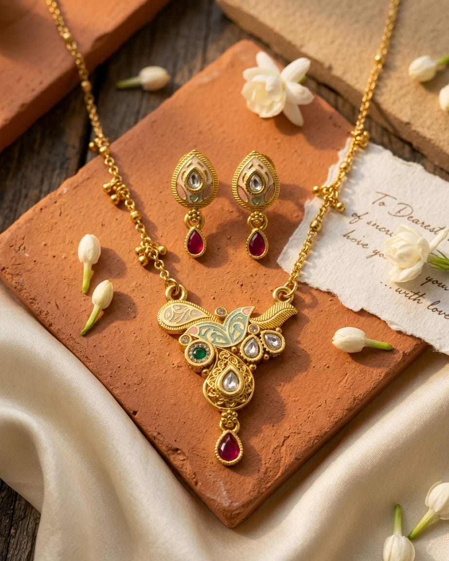 Xuxisa Swarovski Jadtar 18K Gold-Plated Chain-Pendant | Artisanal Jewellery
