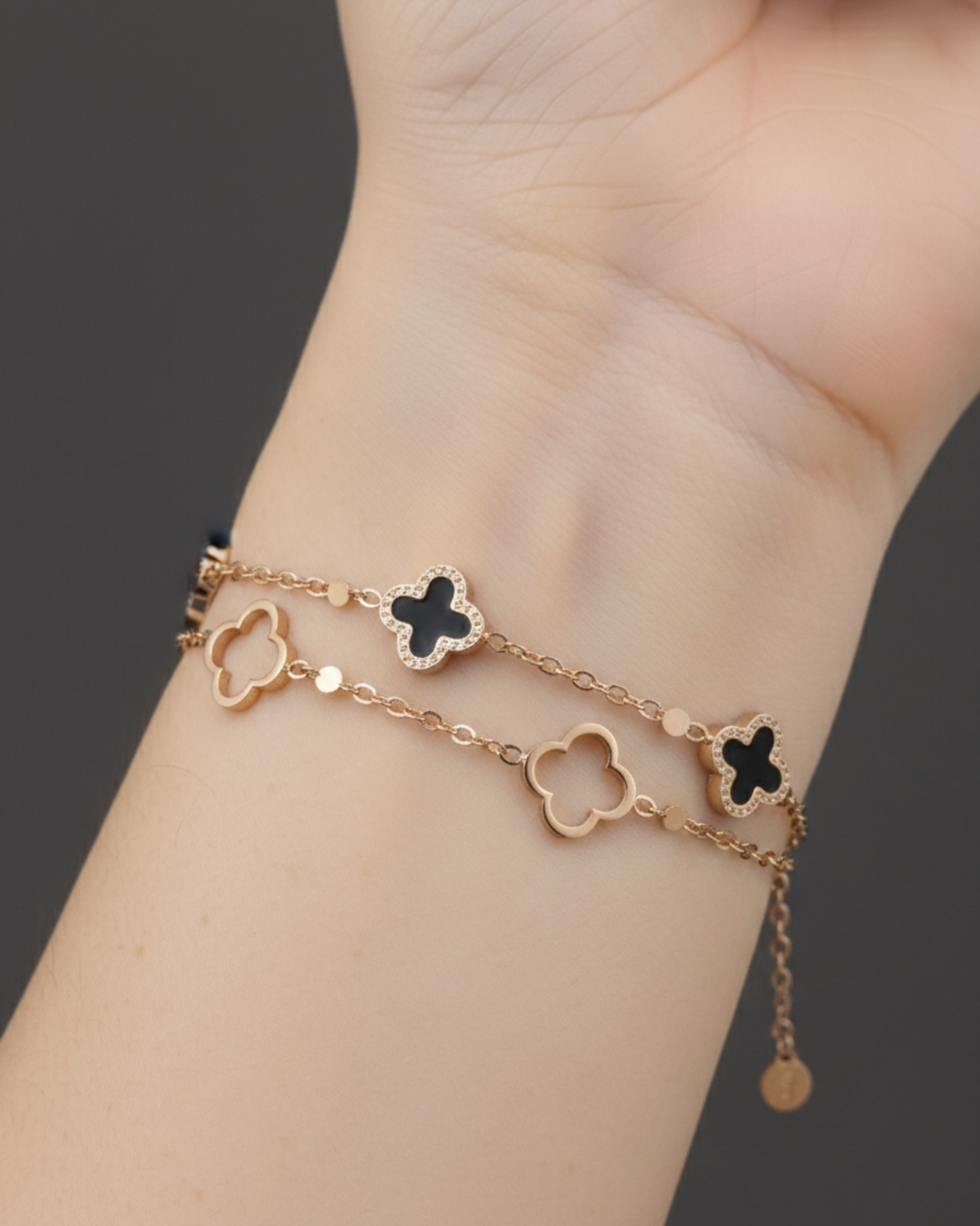 Charm Double Chain Rosegold Plated Bracelet | Artisanal Handmade Jewellery