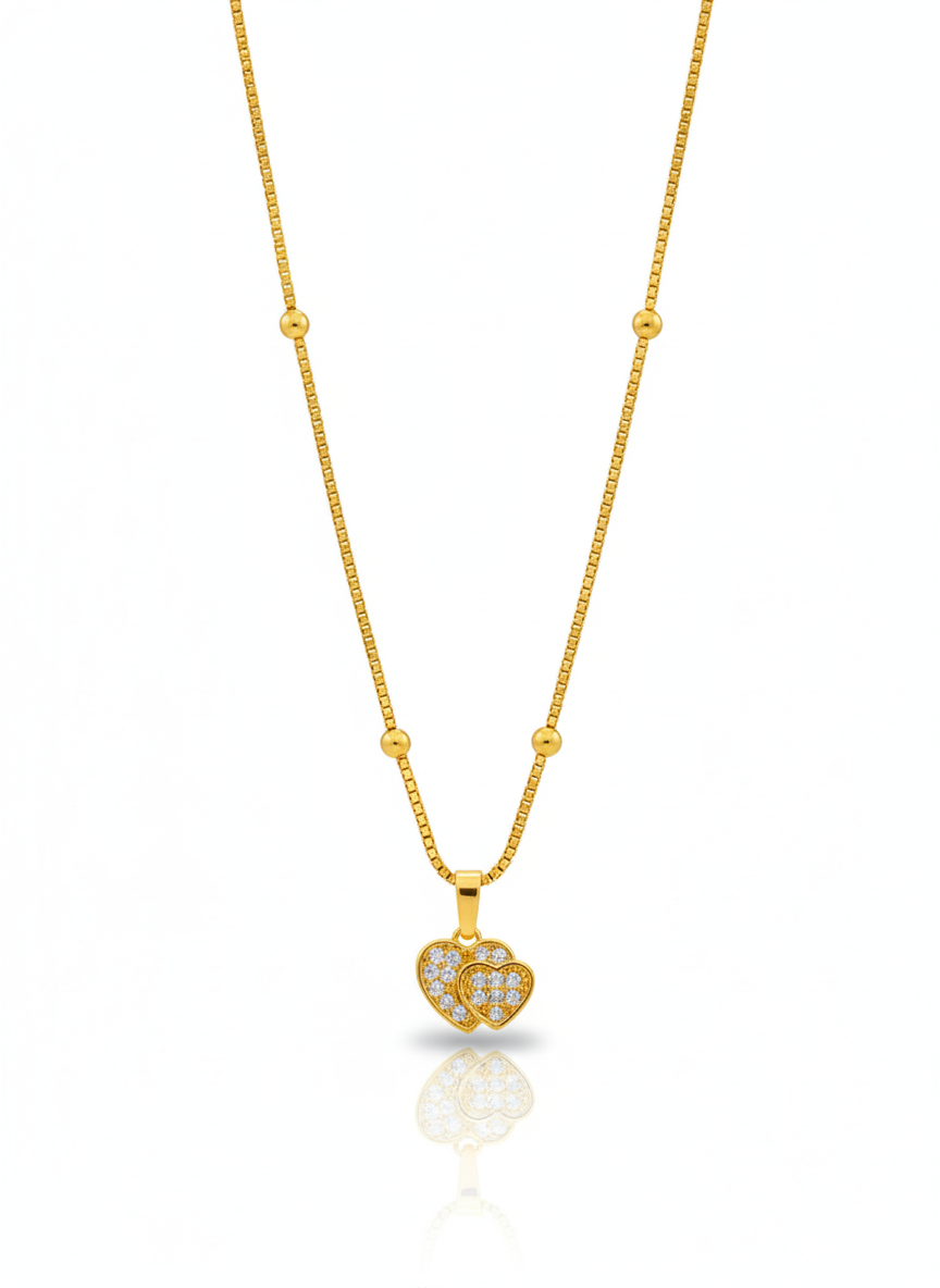 dual heart 18k gold plated nacklace - Artisanal Jewellery