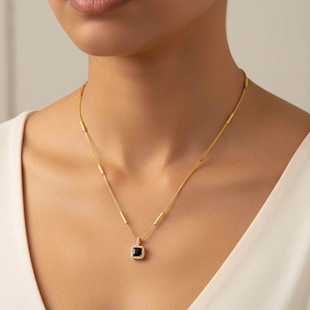 Black Diamond 18k Gold Plated Necklace for Women | Elegant Statement Jewelry