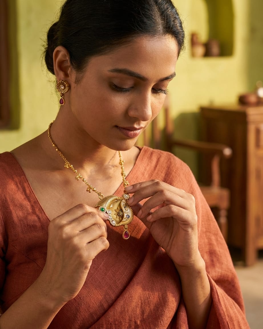 Pamela Swarovski Jadtar 18K Gold-Plated Chain-Pendant | Artisanal Jewellery