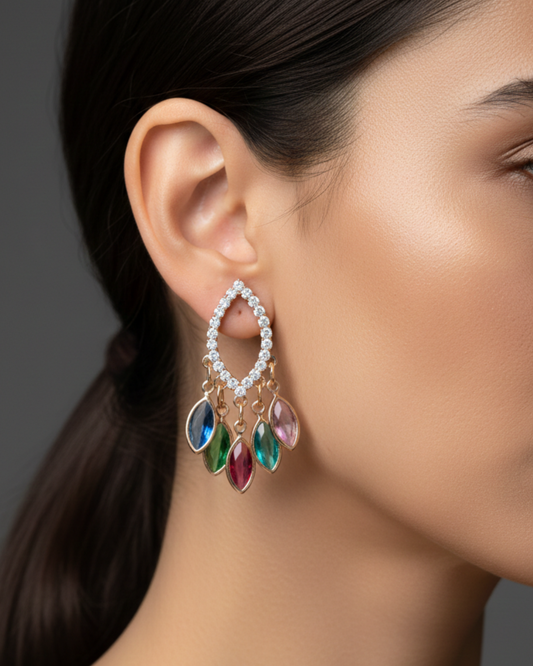 Crystal Curve Rose Gold-Plated Earrings | Artisanal Handmade Jewellery