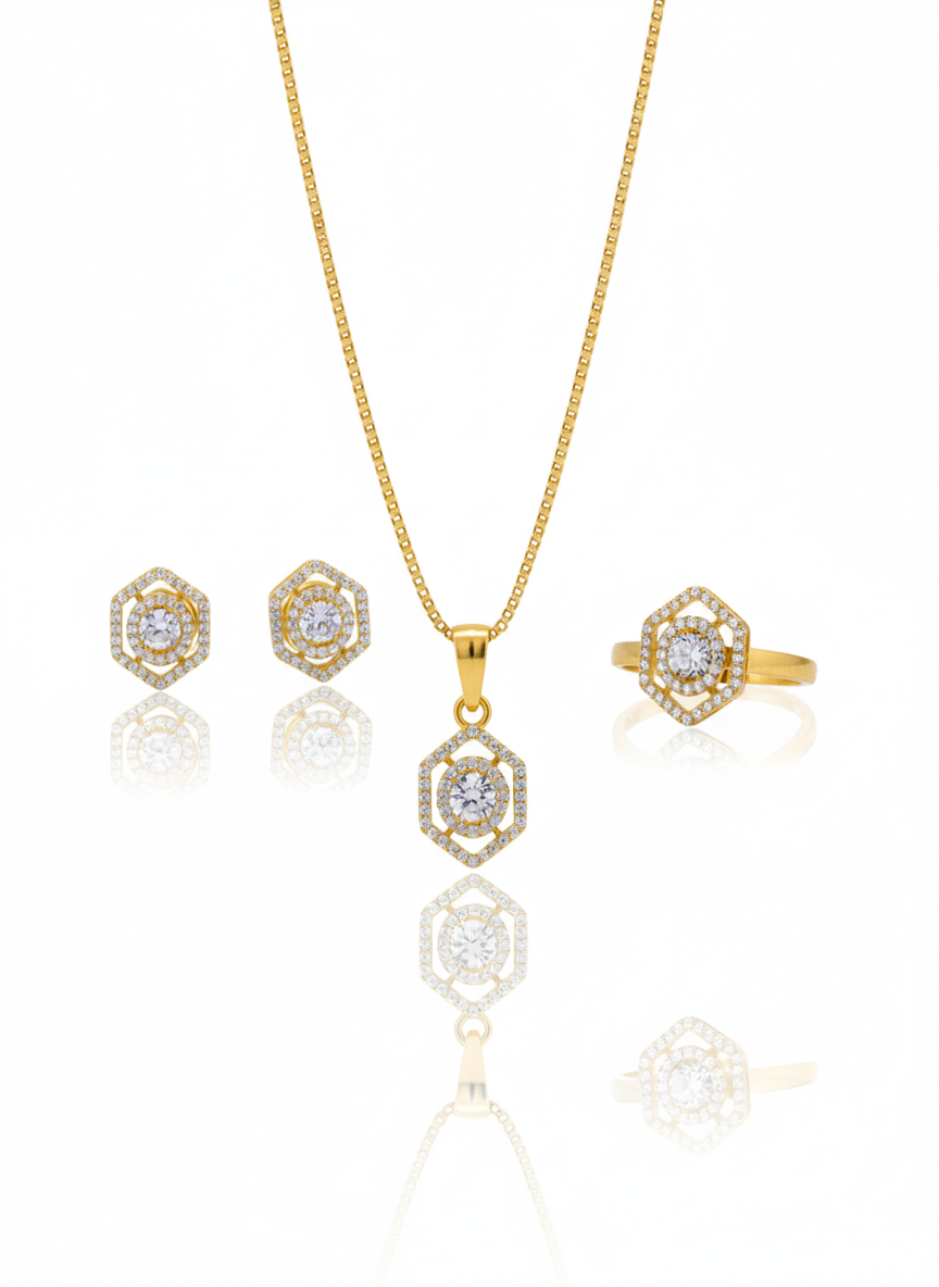Diamond Chain Pendant 18K Gold-Plated Combo - Artisanal Jewellery