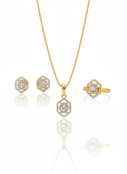 Diamond Chain Pendant 18K Gold-Plated Combo - Artisanal Jewellery