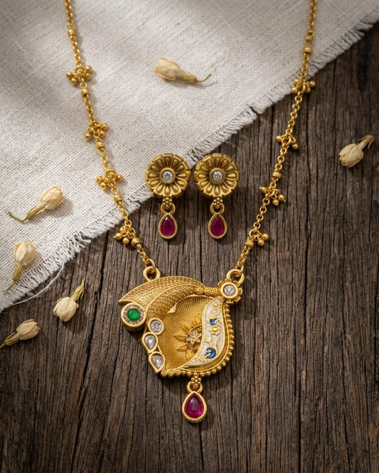 Pamela Swarovski Jadtar 18K Gold-Plated Chain-Pendant | Artisanal Jewellery