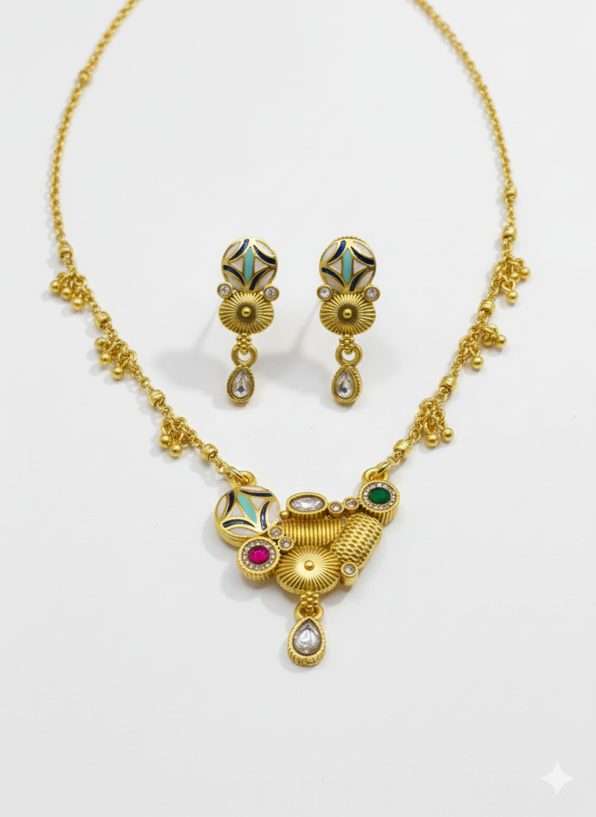 Sahrish Swarovski Jadtar 18K Gold-Plated Chain-Pendant | Artisanal Jewellery