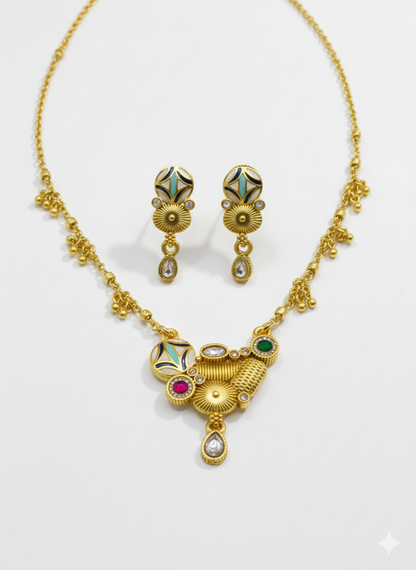 Sahrish Swarovski Jadtar 18K Gold-Plated Chain-Pendant | Artisanal Jewellery