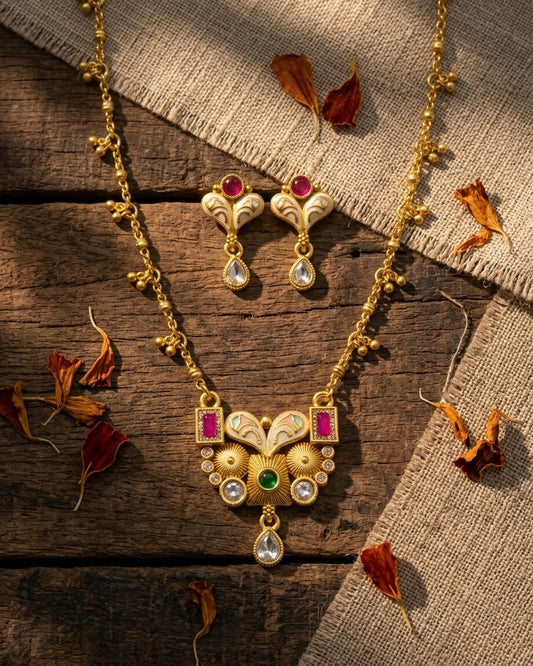 Ava Swarovski Jadtar 18K Gold-Plated Chain-Pendant | Artisanal Jewellery