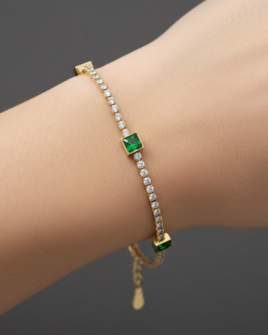 Alva Green 18K Gold Plated Bracelet | Artisanal Handmade Jewellery