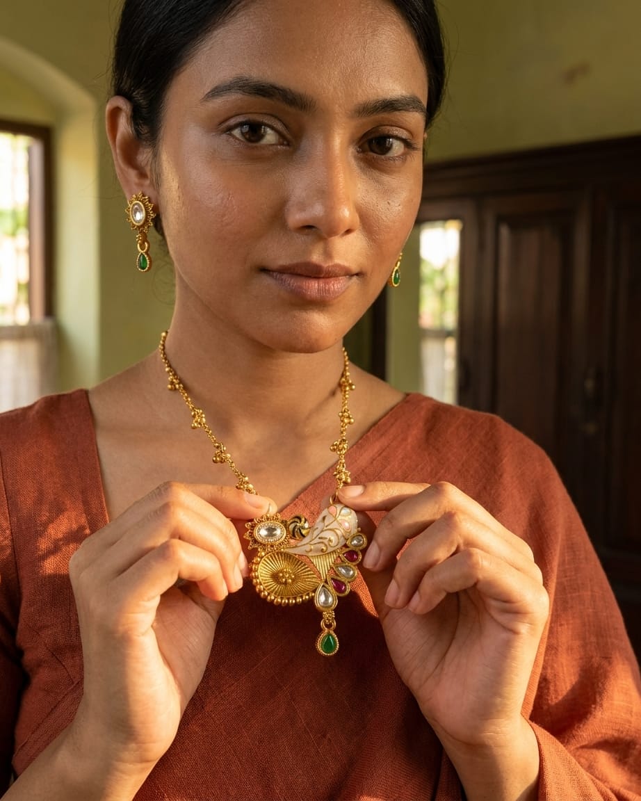 Ilara Swarovski Jadtar 18K Gold-Plated Chain-Pendant | Artisanal Jewellery