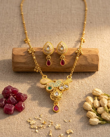 Xuxisa Swarovski Jadtar 18K Gold-Plated Chain-Pendant | Artisanal Jewellery