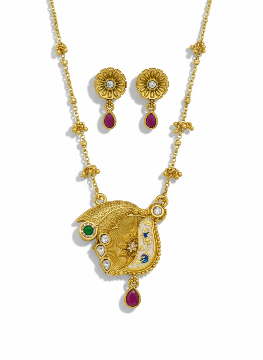 Pamela Swarovski Jadtar 18K Gold-Plated Chain-Pendant | Artisanal Jewellery