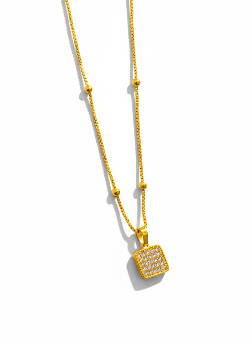 square 18k gold plated nacklace - Artisanal Jewellery