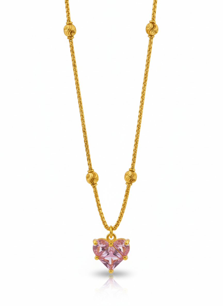 Pink Heart 18k Gold Plated Necklace for Women | Romantic Elegant Jewelry