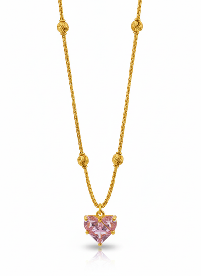Pink Heart 18k Gold Plated Necklace for Women | Romantic Elegant Jewelry