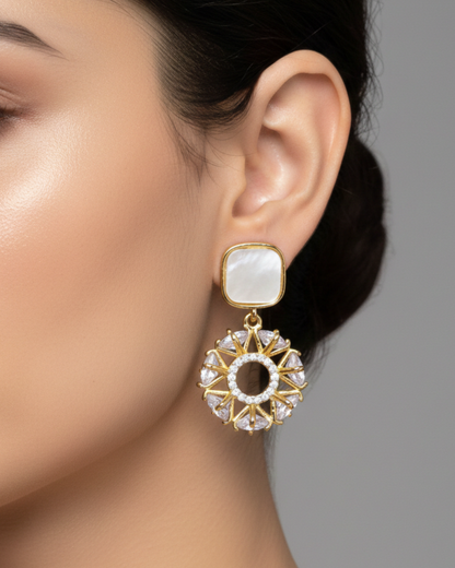 Square Round 18K Gold-Plated Earrings | Artisanal Handmade Jewellery