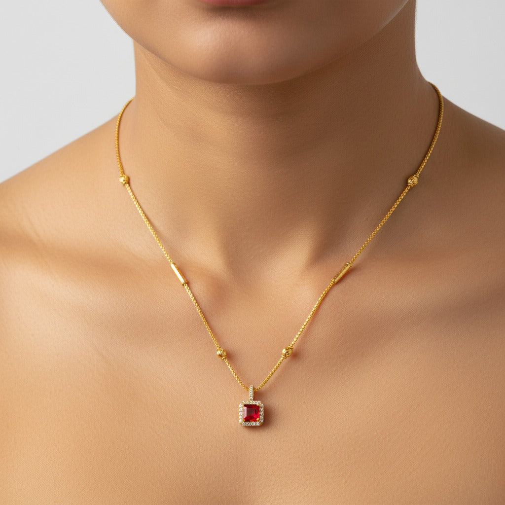 Ruby Diamond 18k Gold Plated Necklace for Women | Elegant Luxury Jewelry