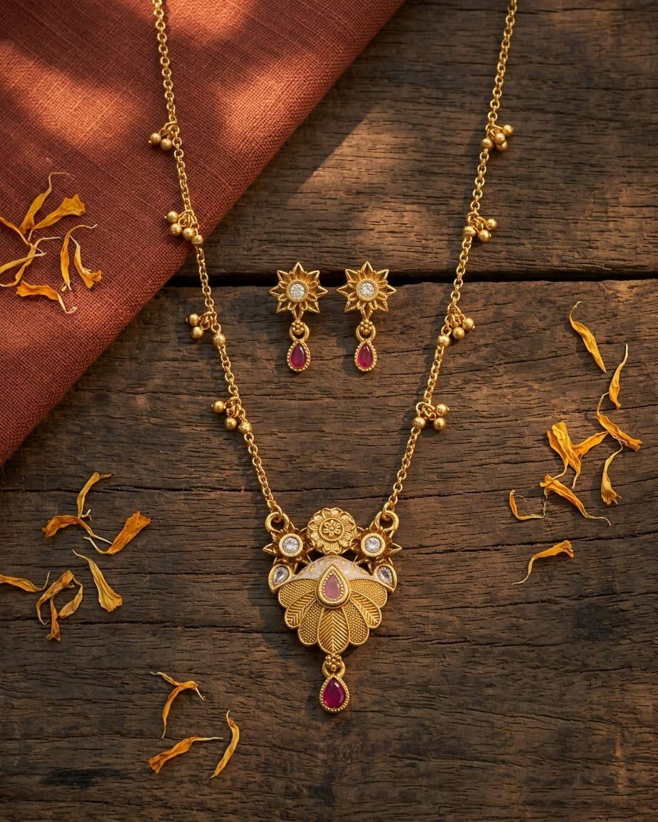 Acacia Swarovski Jadtar 18K Gold-Plated Chain-Pendant | Artisanal Jewellery