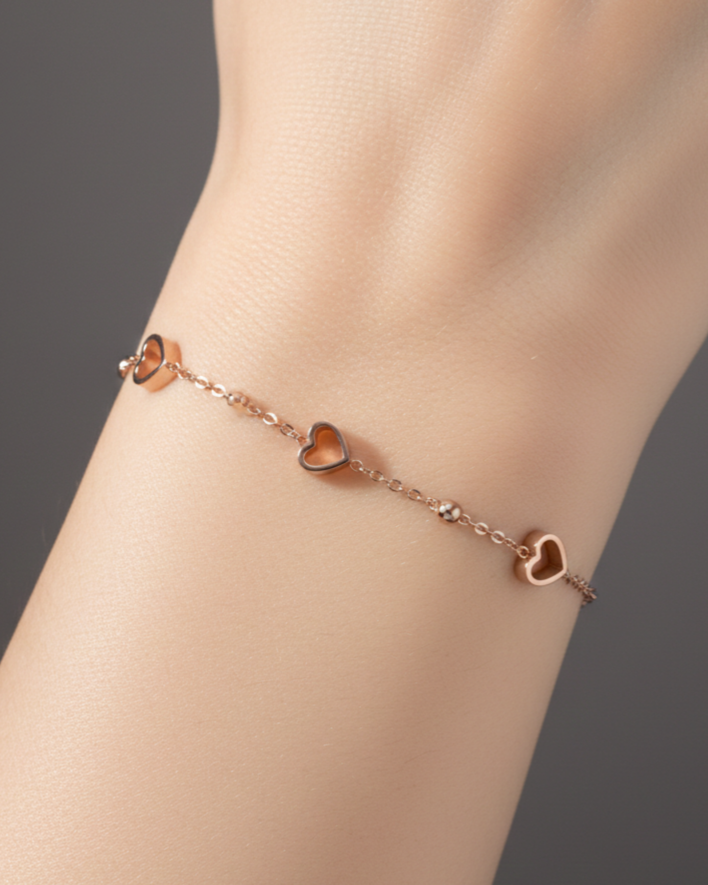 Heart Chain Rosegold Plated Bracelet | Artisanal Handmade Jewellery