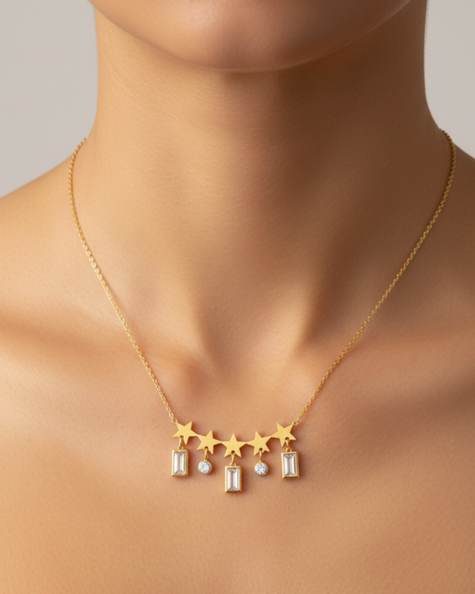 Star 18k Gold Plated Necklace for Women | Elegant Gold, Pearl & Diamond Style