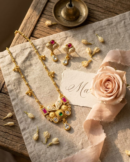 Ava Swarovski Jadtar 18K Gold-Plated Chain-Pendant | Artisanal Jewellery