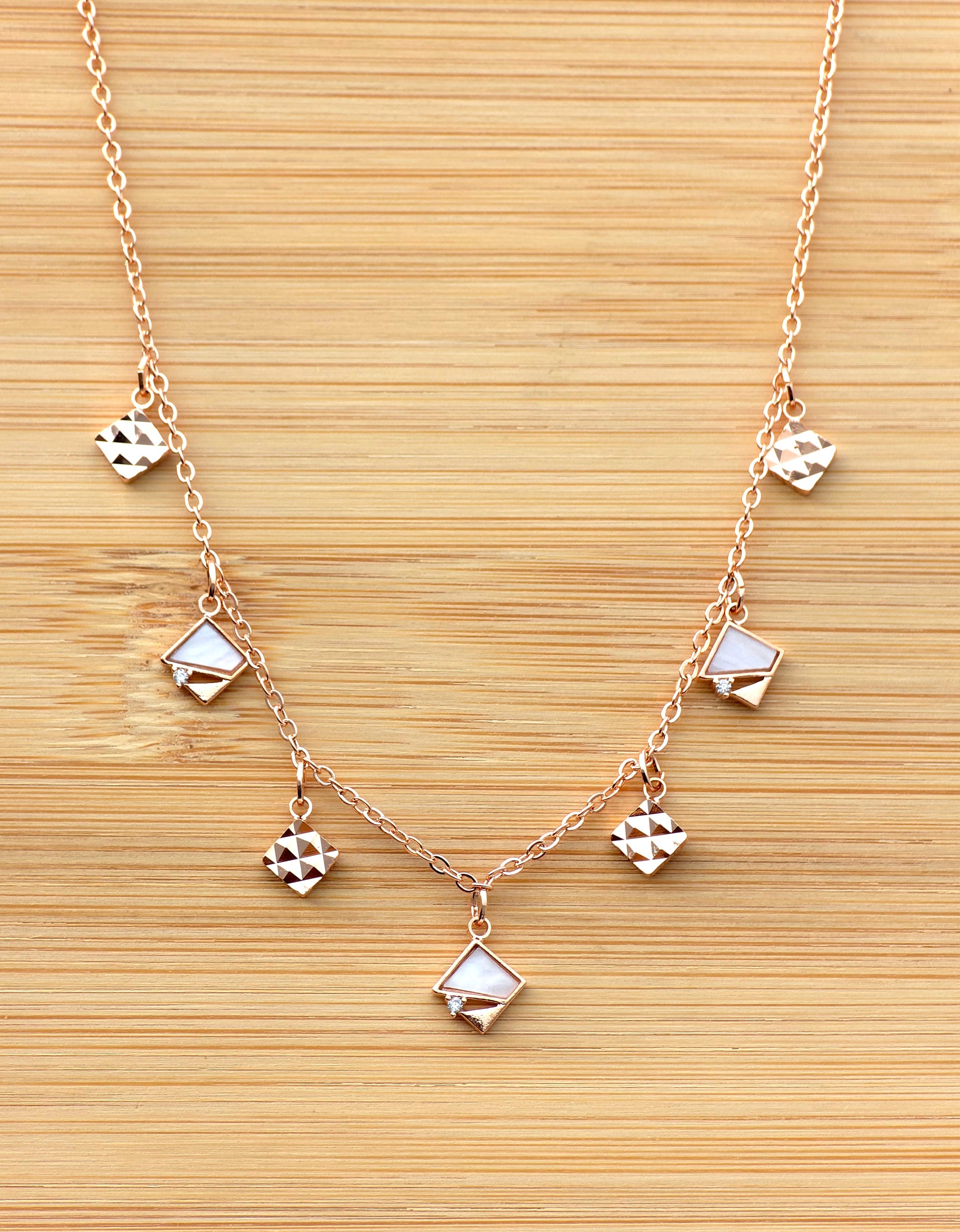 square charm Rosegold Plated nacklace - Artisanal Jewellery