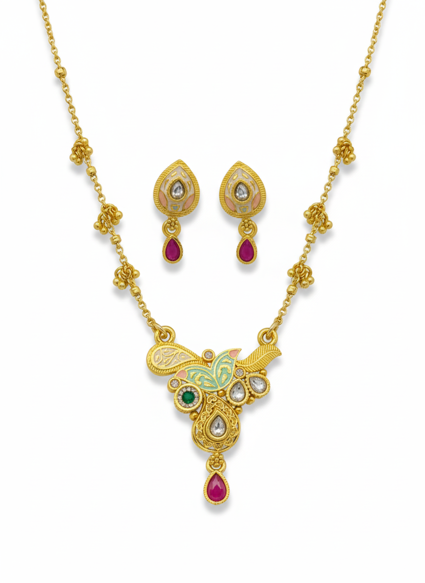 Xuxisa Swarovski Jadtar 18K Gold-Plated Chain-Pendant | Artisanal Jewellery