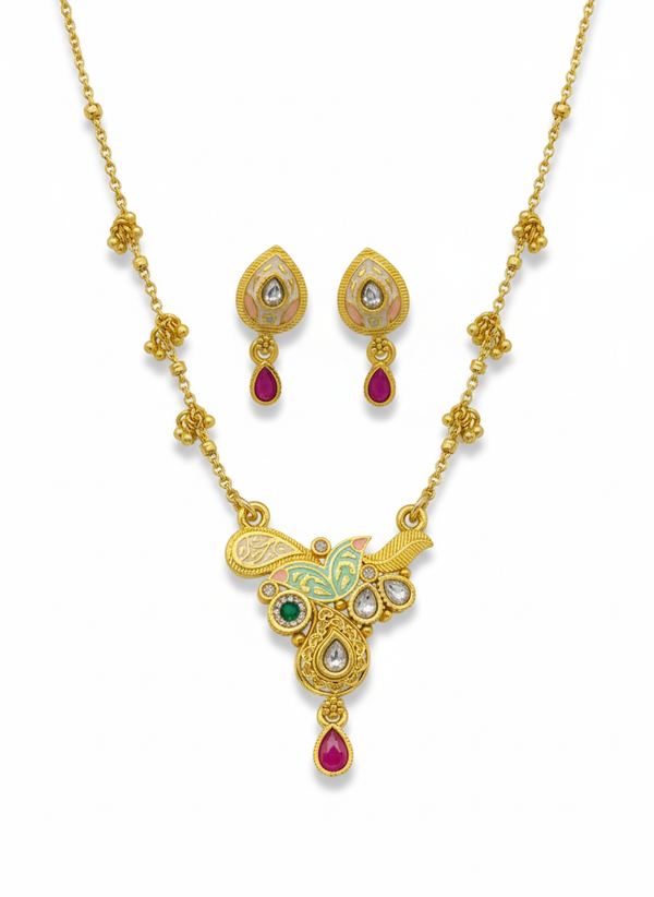 Xuxisa Swarovski Jadtar 18K Gold-Plated Chain-Pendant | Artisanal Jewellery