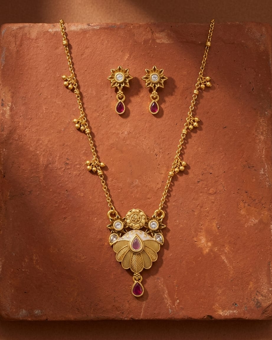 Acacia Swarovski Jadtar 18K Gold-Plated Chain-Pendant | Artisanal Jewellery