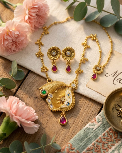 Pamela Swarovski Jadtar 18K Gold-Plated Chain-Pendant | Artisanal Jewellery