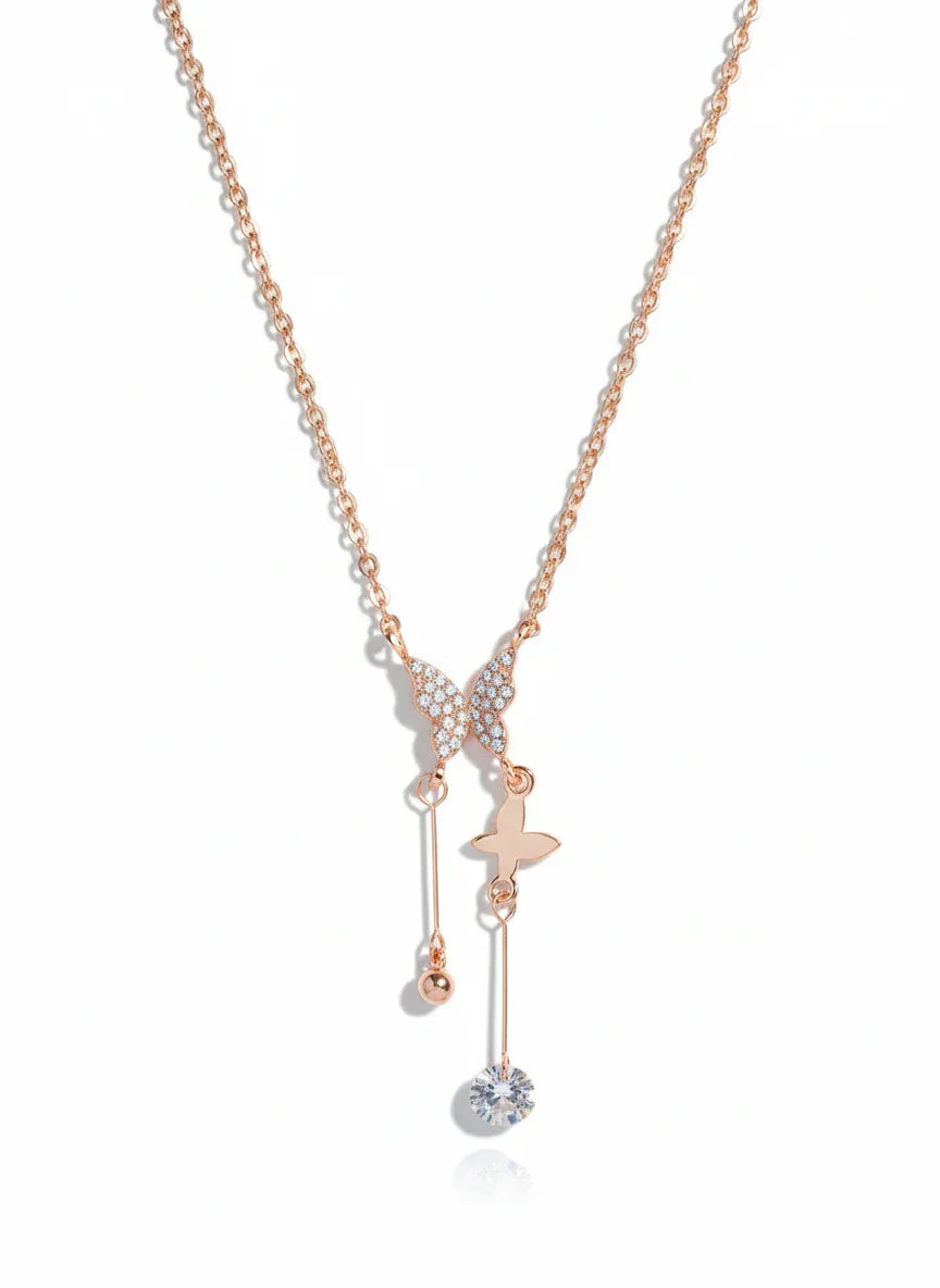 Twin Butterfly RoseGold Necklace - Artisanal Jewellery