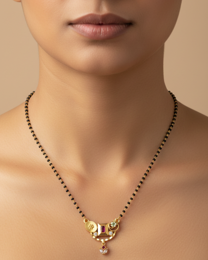 Modern Artisanal Gold Mangalsutra with Ruby & Diamond Accents